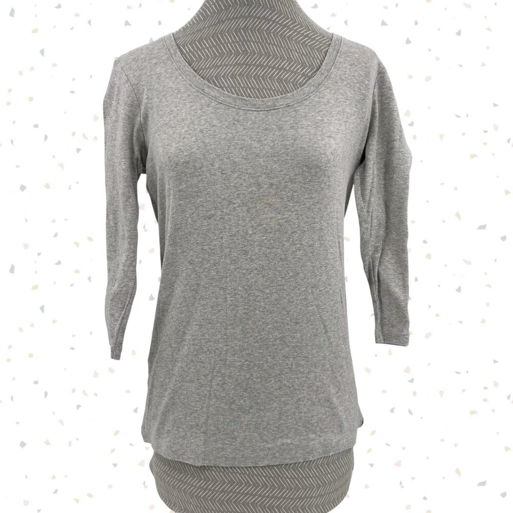 Eddie Bauer Top Gray Grey 3/4 Sleeve Shirt Holiday Collection Neutral Tee Size M